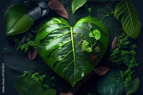 World environment day background with heart and leaves. Generative Ai