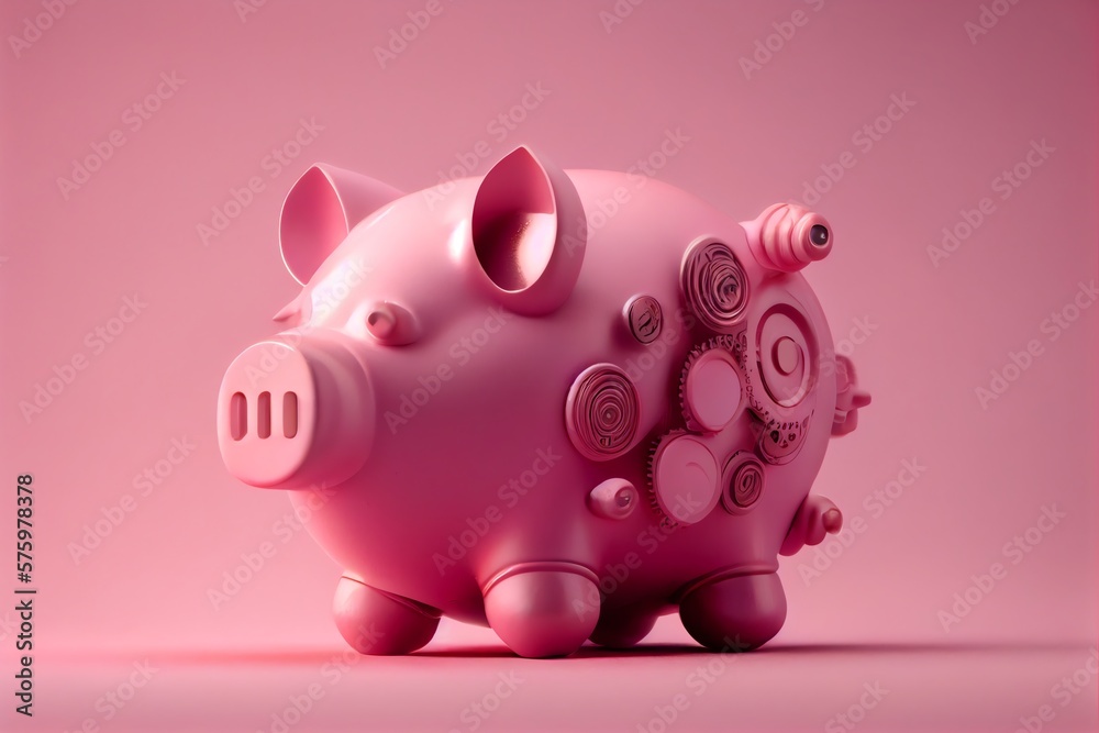 Image Of Pink Piggy Bank On Pink Background, Created Using Technology. Generative AI