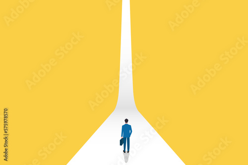 Businessman follow a path for business opportunities. visionary leadership different business routes. Symbol of ambition, motivation and long road ahead