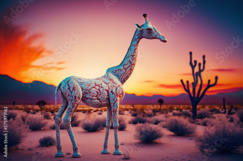 Giraffe in desert at sunset illustration