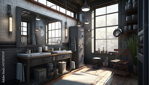 Industrial interior style bathroom with washbasin. Generative AI
