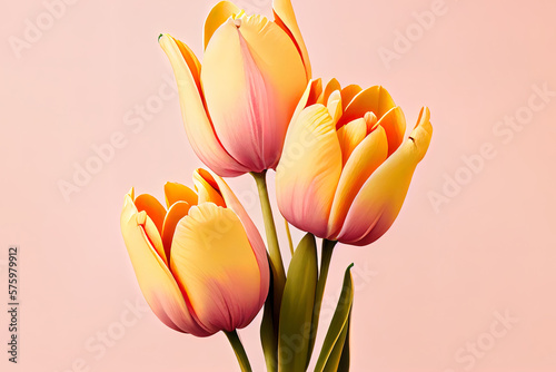 Decorative colorful tulip flowers on a background. Generative Ai