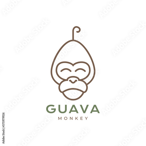 mascot guava monkey peanut line minimal logo design vector