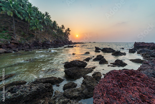 Sunset at Little Beach, south Goa, India photo