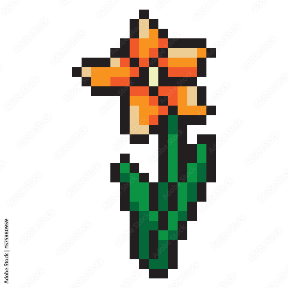 orange flower pixel style isolated on white background orange flower pixel style isolated on white background