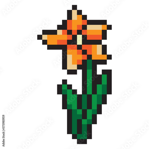 orange flower pixel style isolated on white background