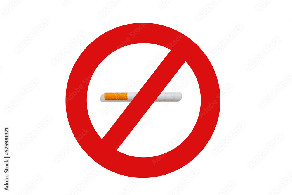 No smoking. No smoking sign with real cigarette on isolated white background No smoking. No smoking sign with real cigarette on isolated white background