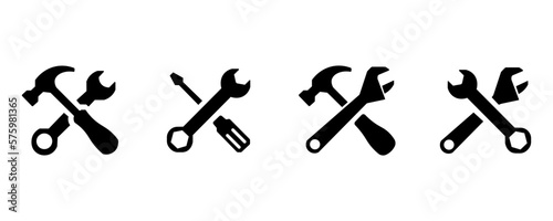 Wrench, screwdriver and hammer. Tools icon isolated on white background vector graphics eps10