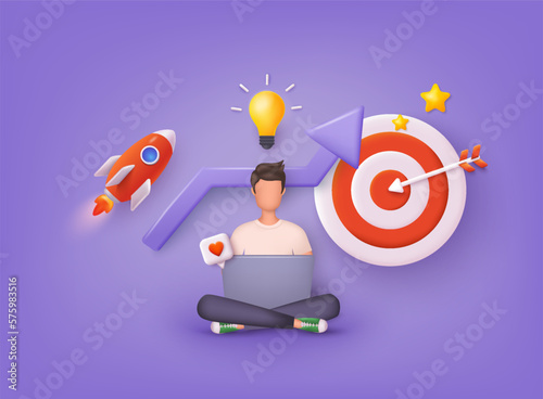Social media marketing. Influencer marketing, social media or network promotion, SMM banner, landing page, flyer, target. 3D Web Vector Illustrations.