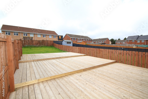 wooden decking for back garden side view