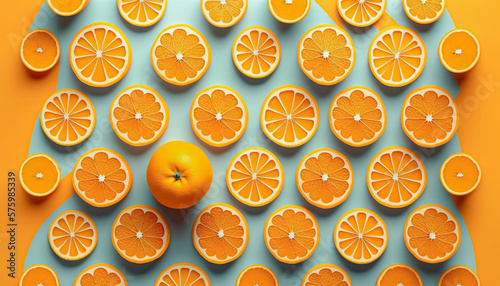 orange pattern background, Summertime concept, food lover concept, blue background, Generative AI illustration