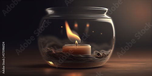 Candle burning in jar with blurred background Generative AI