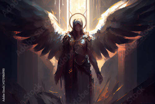 Canvas Print A powerful archangel overseeing a sacred ritual, Digital Art Style