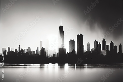 City skyline, cityscape black and white color (Ai generated)