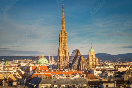 Panoramic view of Vienna cityscape with Cathedral from above  Austria