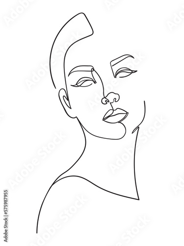 One line drawing face. Abstract woman portrait. Modern minimalism art. - Vector illustration