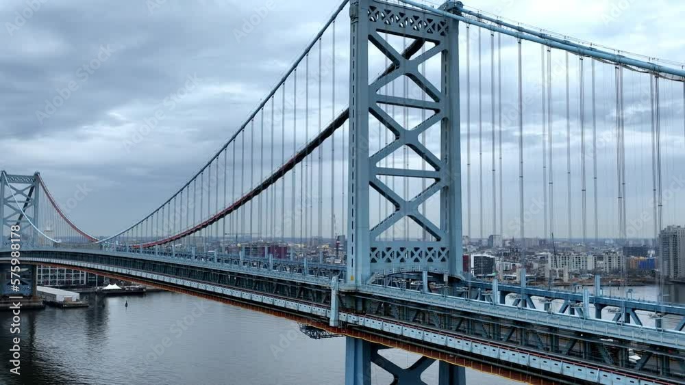 Flight along Ben Franklin Bridge in Philadelphia - drone photography Flight along Ben Franklin Bridge in Philadelphia - drone photography