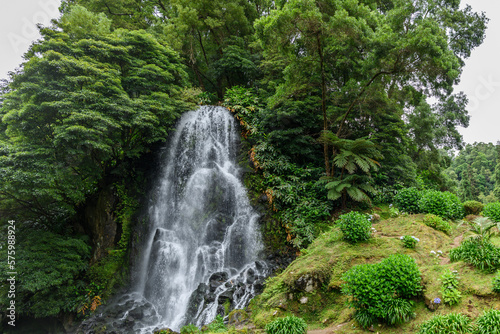 Waterfall on Sao Miguel island  Azores   Waterfall in the interior of Sao Miguel island  Azores  Portugal.