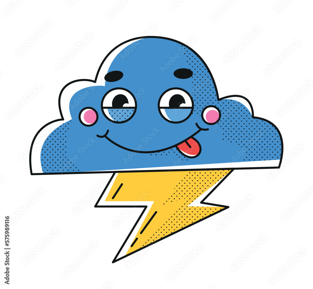 Storm cloud with smile and eyes. Cute patch or emblem with cartoon style character. Comic sticker design. Storm cloud with smile and eyes. Cute patch or emblem with cartoon style character. Comic sticker design.