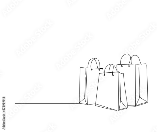 Continuous one line drawing of Shopping bags. Simple paper bag bags line art vector illustration.