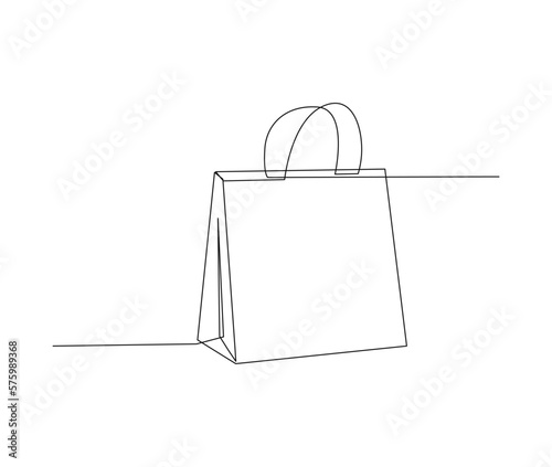 Continuous one line drawing of Shopping bag. Simple paper bag bags line art vector illustration.