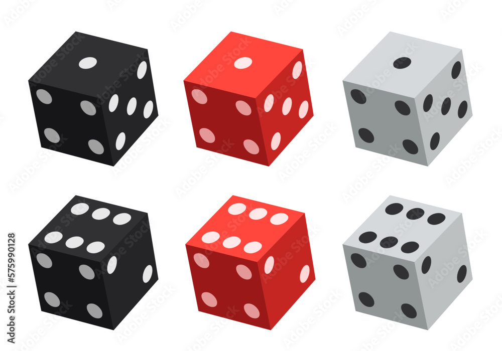3d Dice. Black, red, white dice. Vector clipart isolated on white background. 3d Dice. Black, red, white dice. Vector clipart isolated on white background.