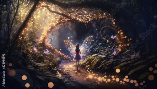 fairy walk on enchanted garden passage, Generative Ai