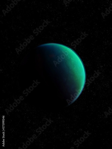 Distant exoplanet in outer space. Extrasolar planet, rocky alien planet, super-earth. © Nazarii