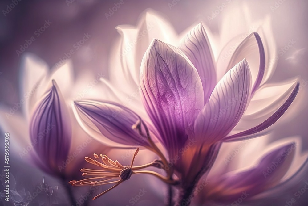 Beautiful crocus lilies illustration bouquet generative ai. 