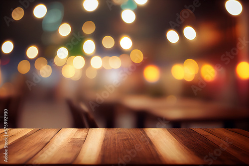 table with bokeh background Generative ai
