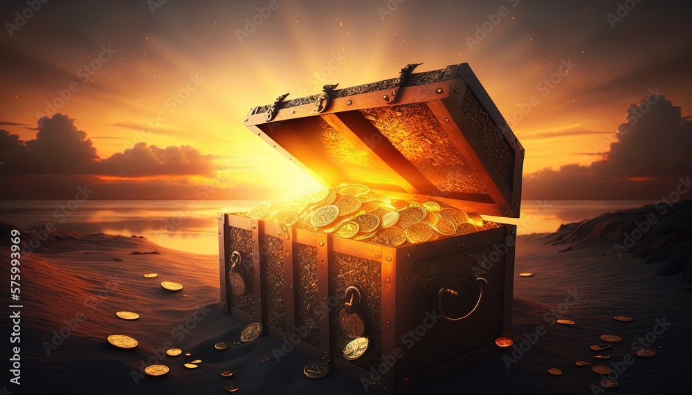 illustration of opened treasure chest full of gold coins and jewelry ...