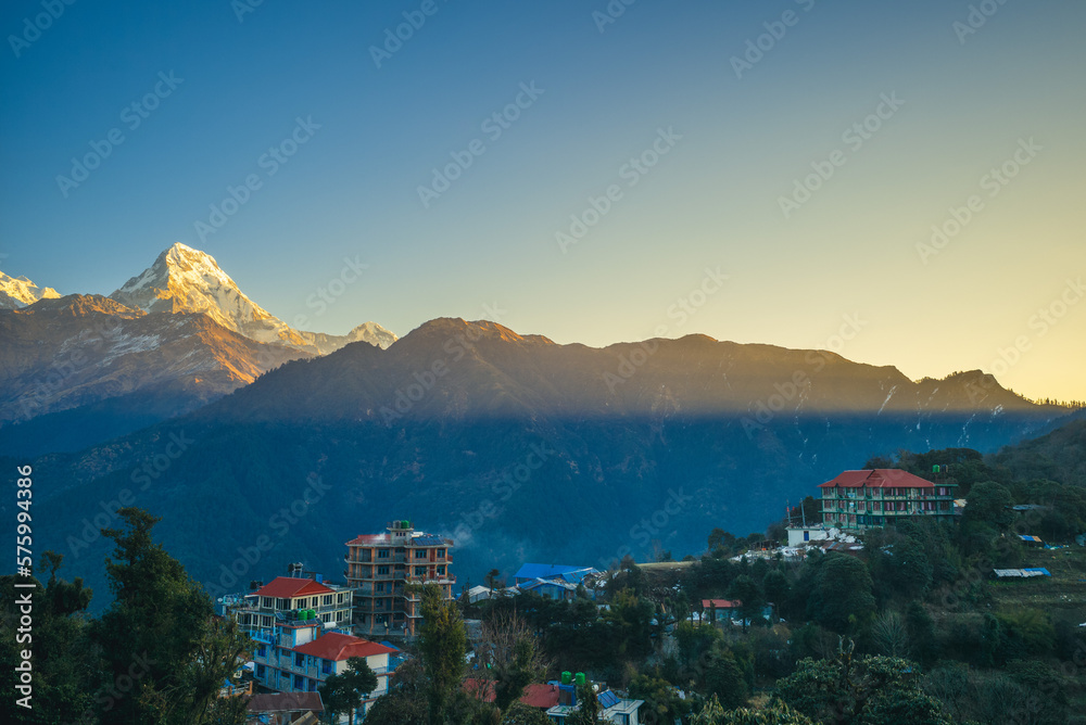 scenery of nepal near ghorepani village with fishtail peak