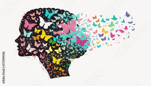 Wallpaper Mural Double exposure silhouette of woman profile and butterflies mental health women's day illustration generative ai	 Torontodigital.ca