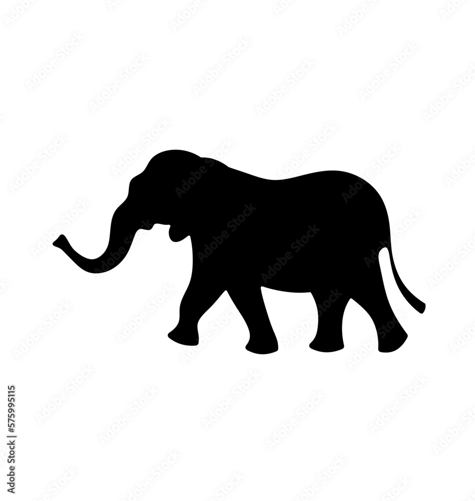 Obraz premium Vector isolated one single walking big elephant side view colorless black and white outline silhouette shadow shape