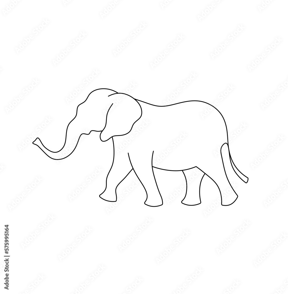 Fototapeta premium Vector isolated one single walking big elephant side view colorless black and white contour line easy drawing