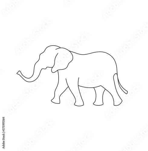 Vector isolated one single walking big elephant side view colorless black and white contour line easy drawing