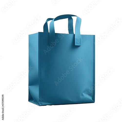 Blue shopping bag identity mock-up item template transparent background. Mockup blue tote bag fabric for shopping, mock up canvas bag.