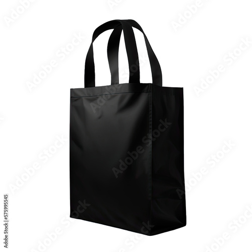 Black shopping bags identity mock-up item template transparent background. Mockup black tote bag fabric for shopping, canvas bag.