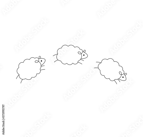Obraz na plátně Vector isolated three cute cartoon little jumping sheeps one by one  side view c
