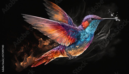 illustration of beautiful close up portrait of colorful humming bird in nature, Generative ai   © QuietWord