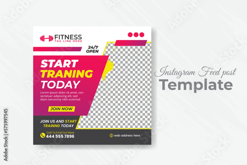 Fitness concept social media banner design and instagram post template for exercise and gym training 