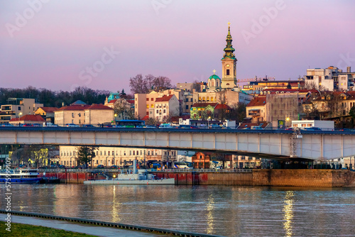 Beautiful view of the historic center of Belgrade on the banks of the Sava River, Serbia photo