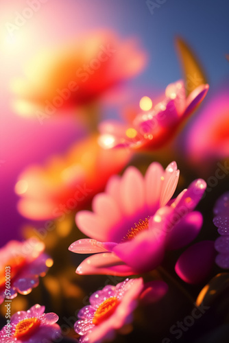 Beautiful pink flowers with blur bokeh background. Generative AI