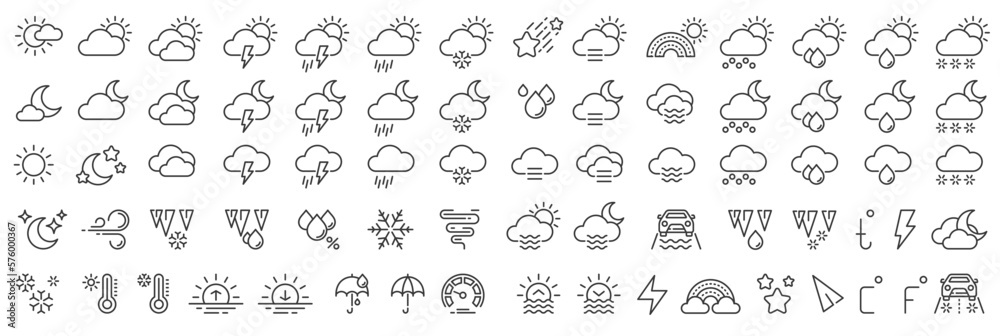 Set of conceptual icons. Vector icons in flat linear style for web sites, applications and other graphic resources. Set from the series - Weather. Editable outline icon. - obrazy, fototapety, plakaty 