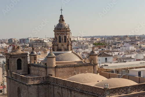 Aerial view of The Cathedral of Saint Mary of the See, better known as Seville Cathedral, Roman Catholic cathedral in Seville, Andalusia, Spain