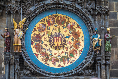 Obraz na płótnie Ornate Astronomical clock close-up in Prague, Czech republic w salonie
