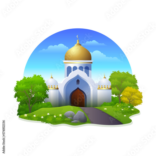 Ramadan mosque with courtyard garden is cool and beautiful illustration