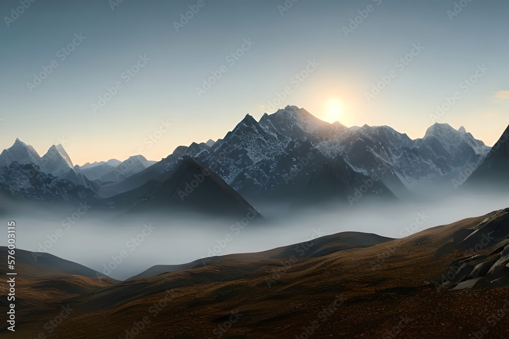 misty mountain landscape. Generative AI