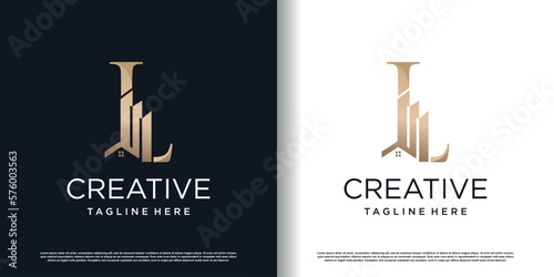 letter l logo design template with building concept premium vector