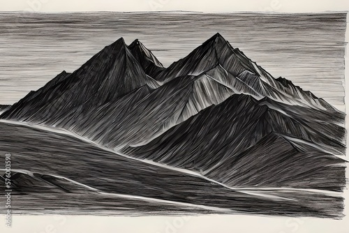 Mountain sketch. Handdrawn illustration isolated on white background. Generative AI